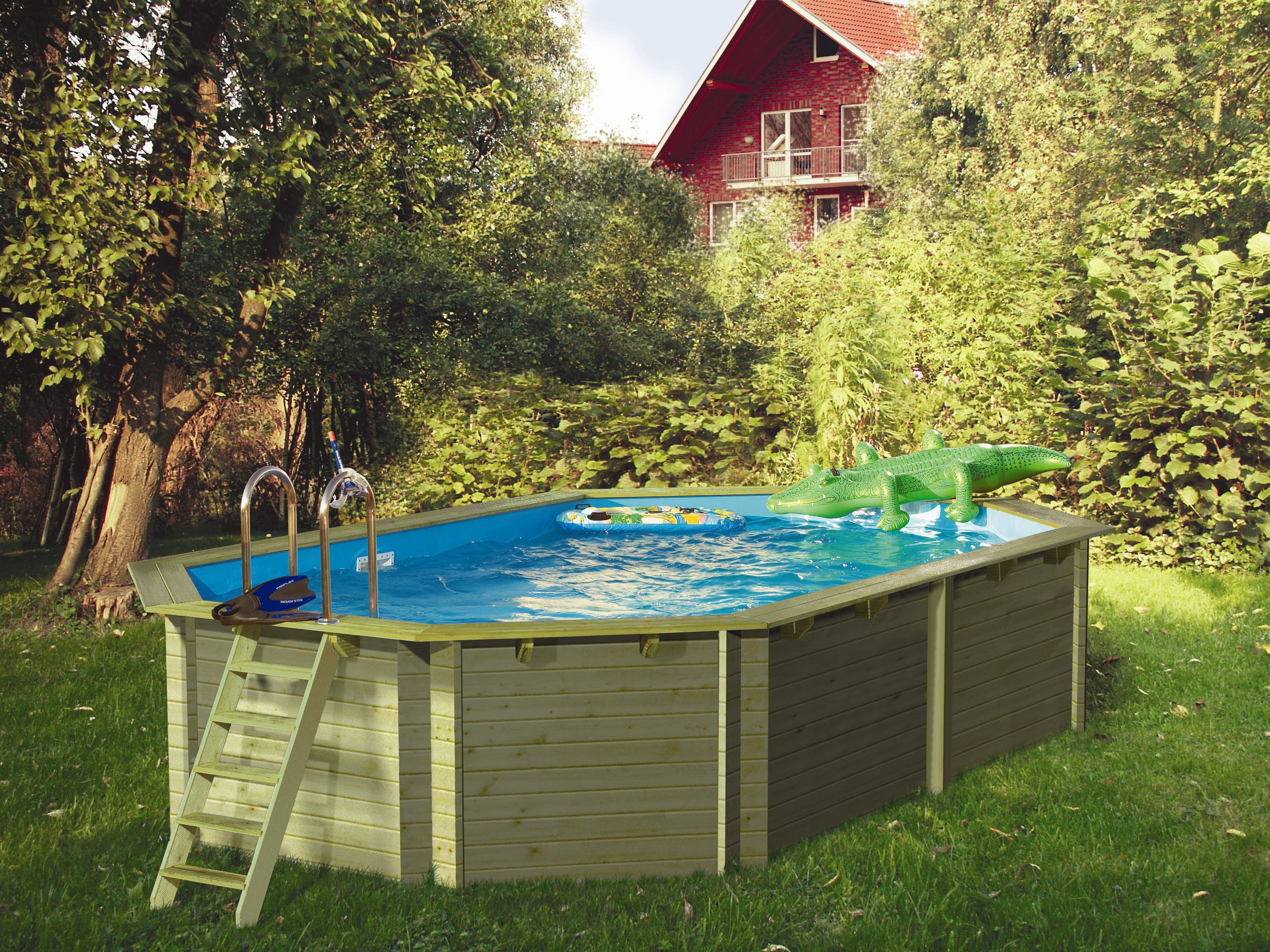 KARIBU POOL HOLZ OVAL FORMBECKEN Außenmaß 610x400x120 cm